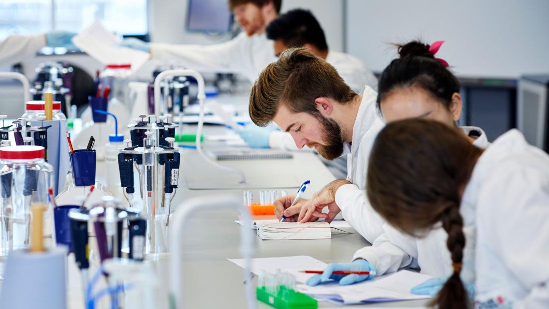 A group of students working in the lab.