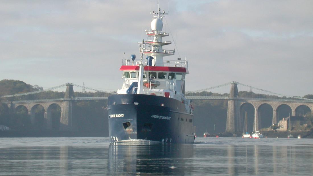 Bangor University's Prince Madog research vessel on the Menai strait