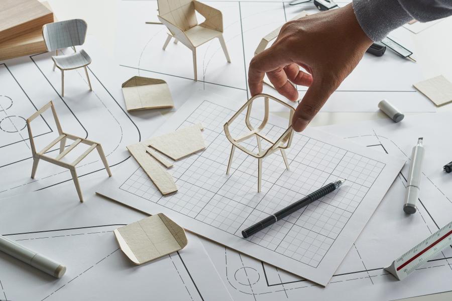 Design sheet of a chair with model build in progress