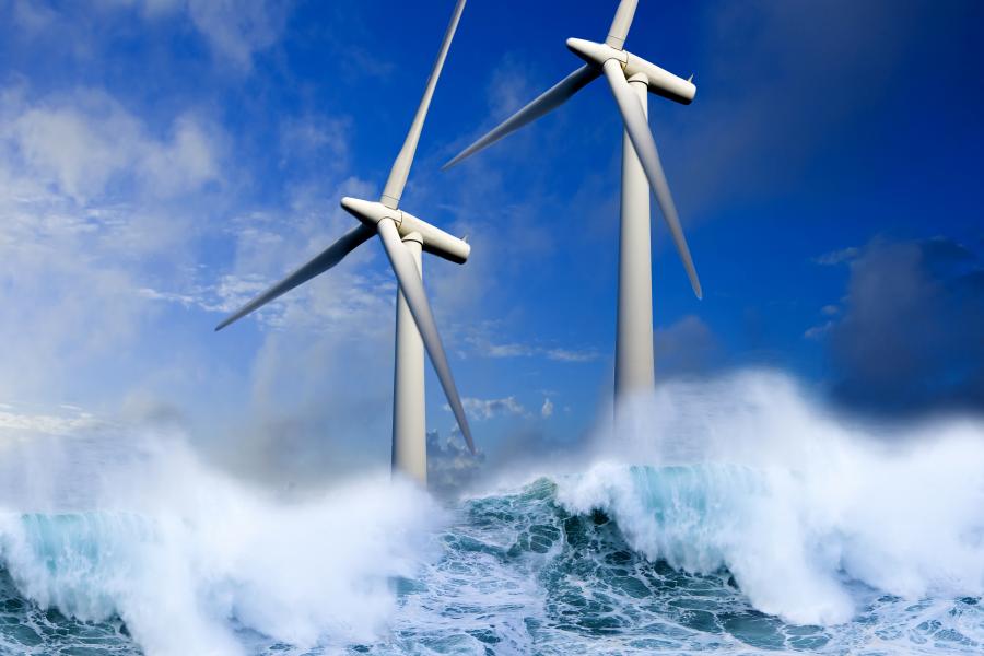 Wind turbines generating green energy at sea