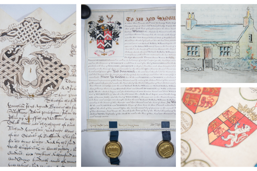 Collage of 4 photos of various manuscript documents