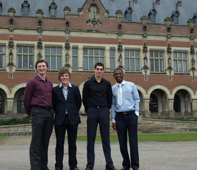 Telders International Law Moot Court 2013 - (L-R): Cathal McCabe, Adam Gulliver, Andrew Jones and Damian Etone, the first team ever to represent Wales at the competition