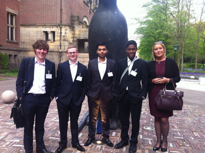 Telders International Law Moot Court 2014 - (L-R): student coach Adam Gulliver, Aaron Clegg, Mohammed Khorasanee, Kgositsile Ngwenya and Rebecca Fenton.