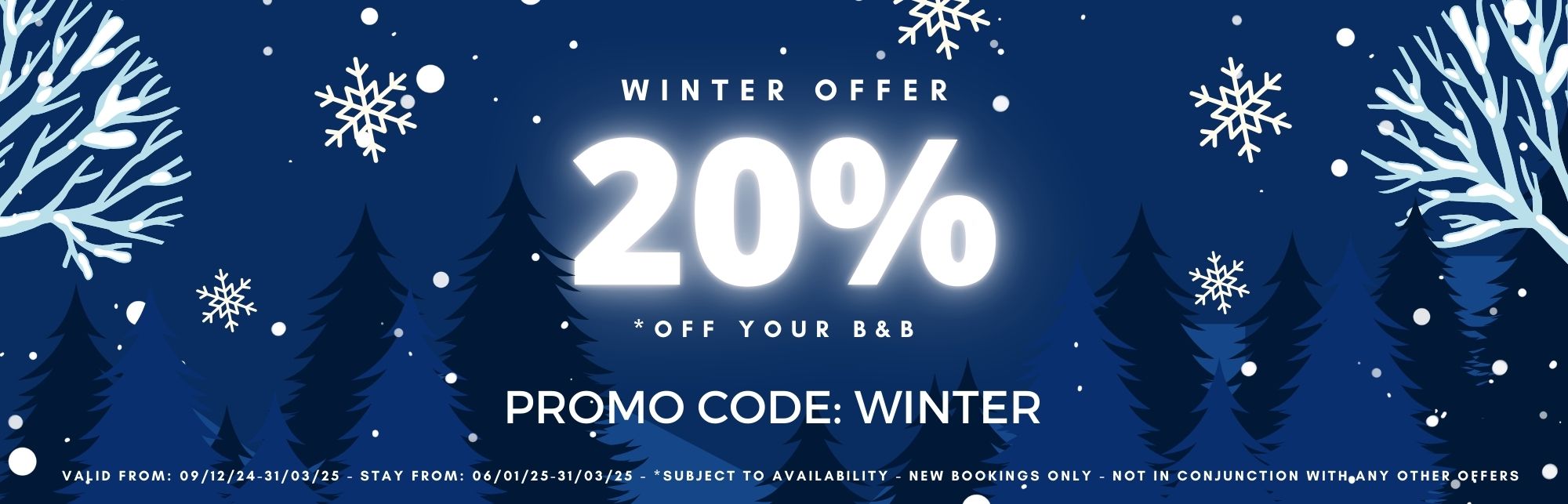 Winter Offer: 20% off your B&B with code WINTER. Book now.