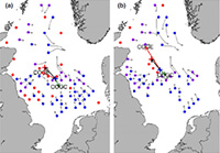 Examples of changes in the distribution of the polychaetes (a) <i>Amphictene auricoma</i> and (b) <i>Levinsenia gracilis</i>