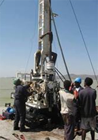 The drilling platform and operations on Lake Tana (Addis Geosystems)