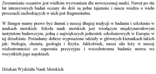 Welcome to the School of Ocean Science in Polish