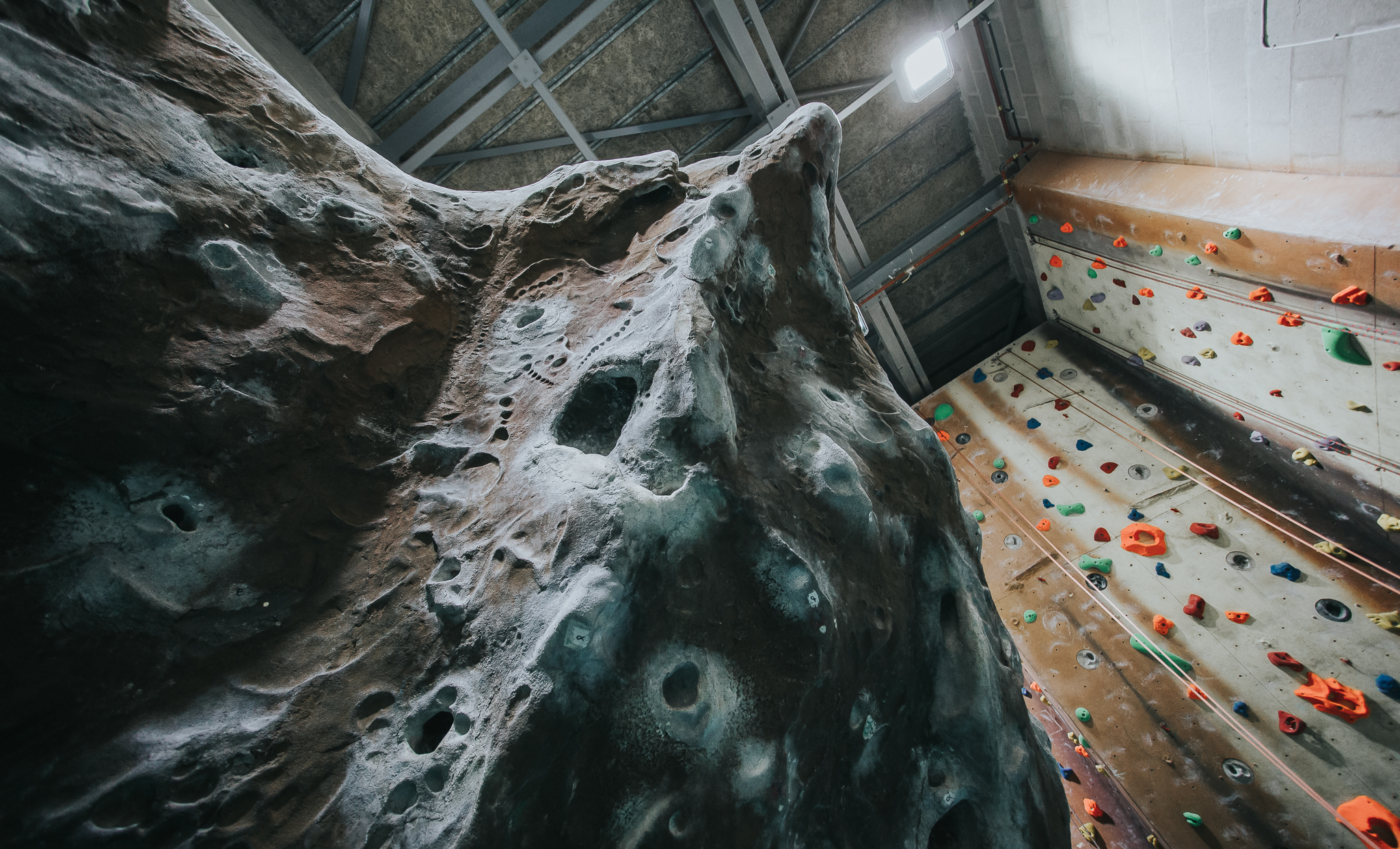 bouldering wall a bouldering wall and section of the climbing wall