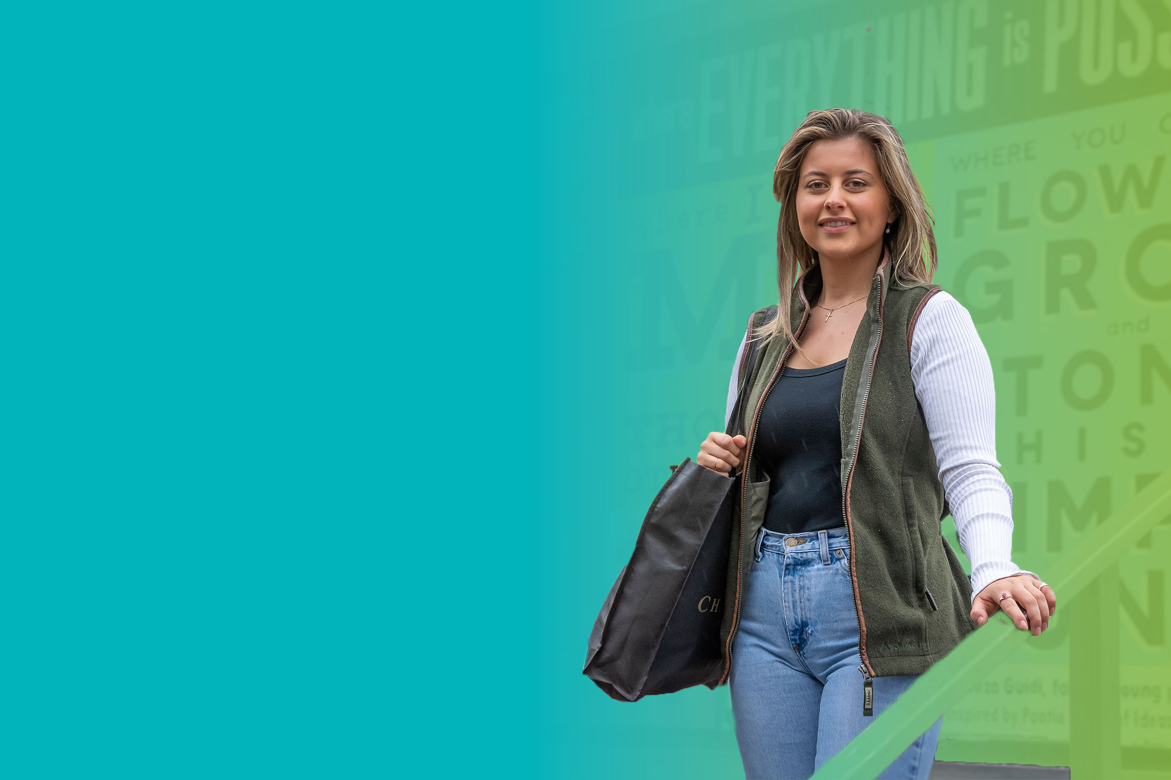Image of student with teal background