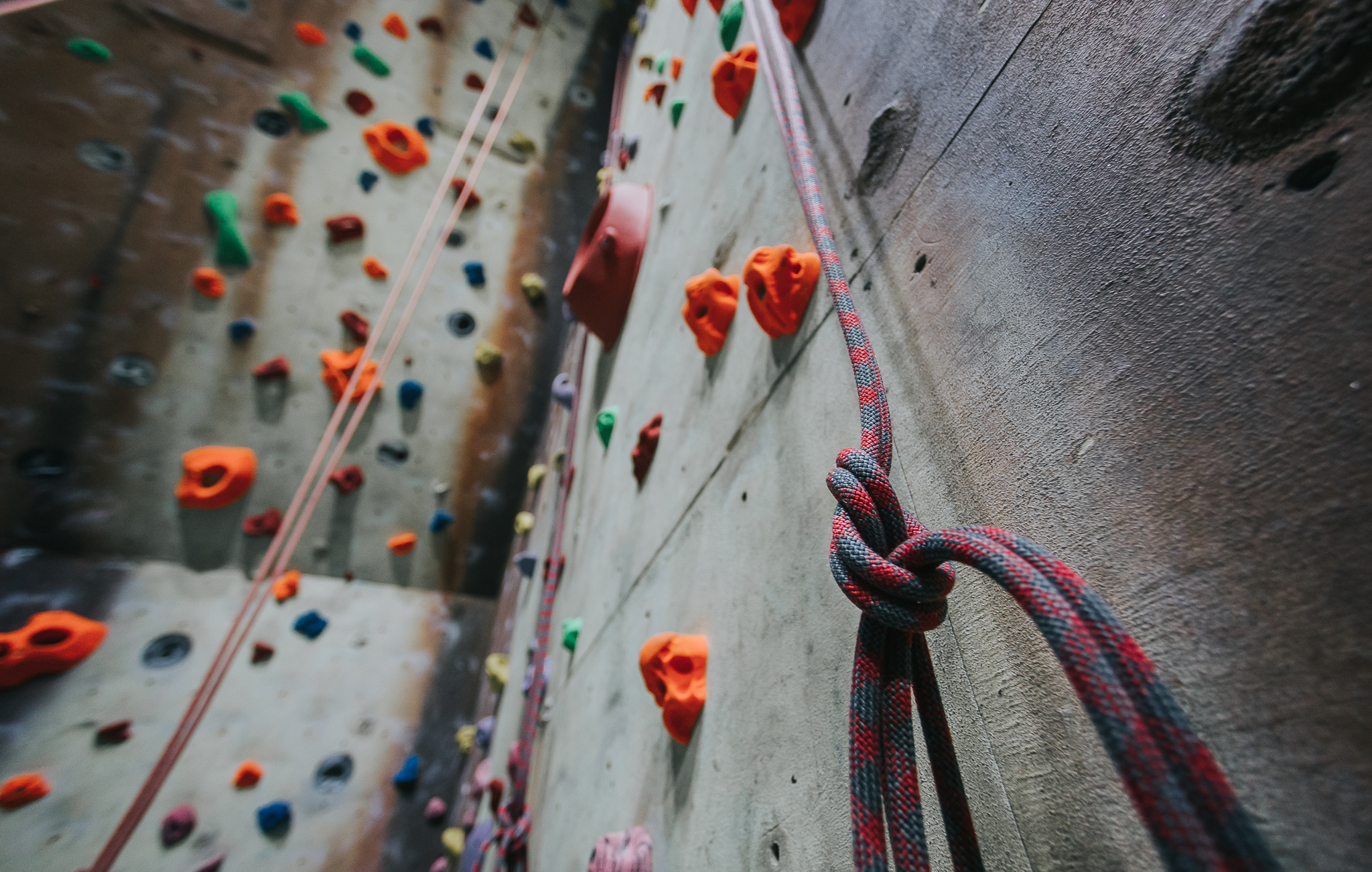 Climbing Wall overhang with rope in the foreground