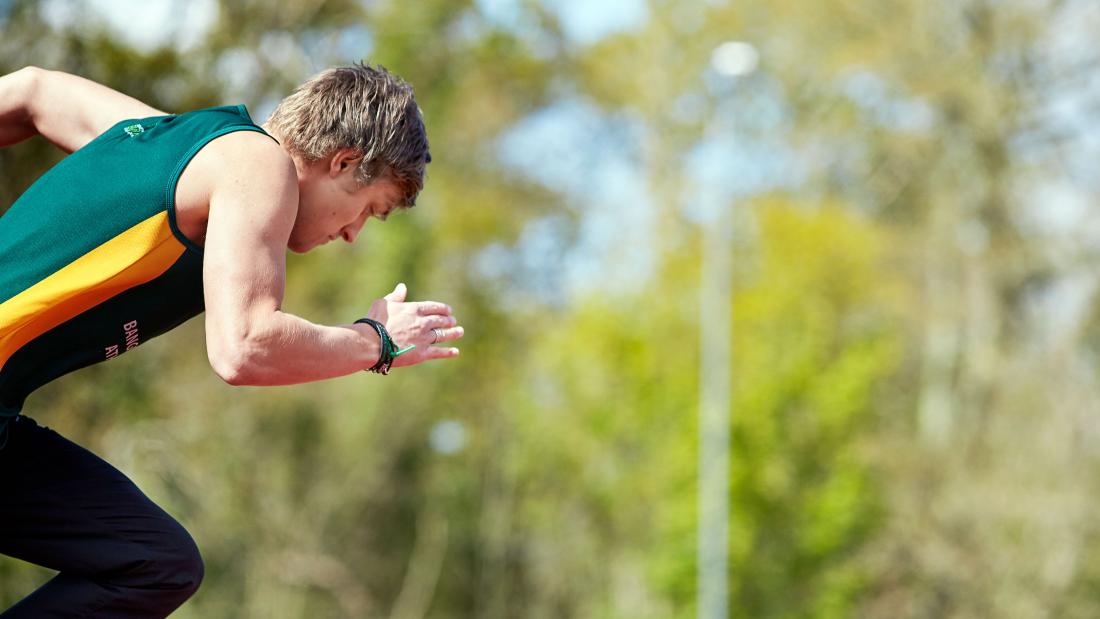 A student running 