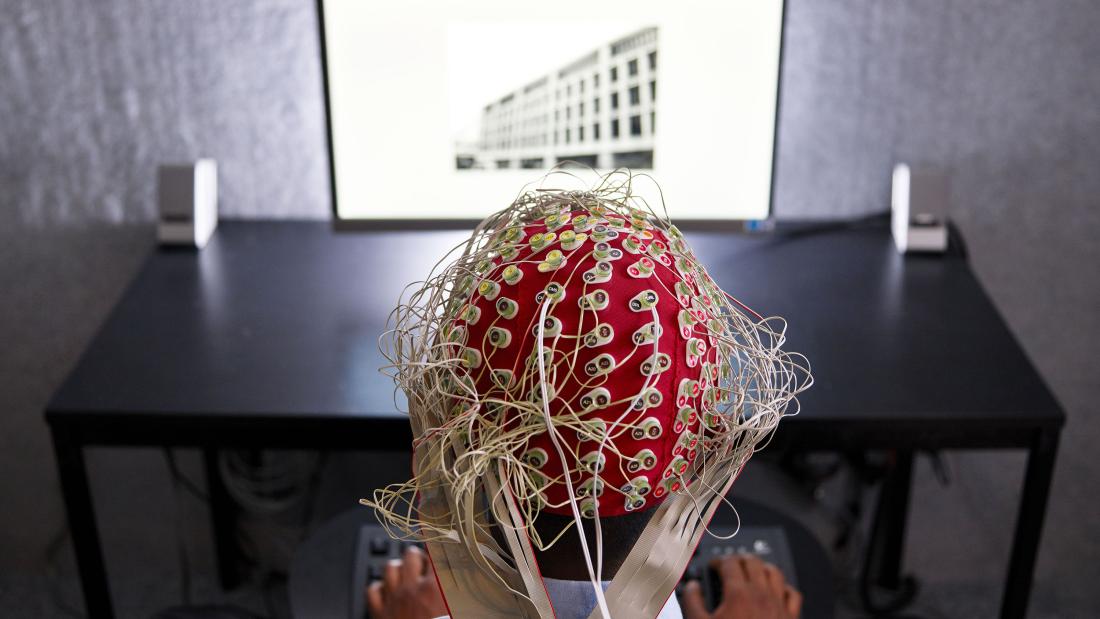 Volunteer participating in an experiment on brain activity