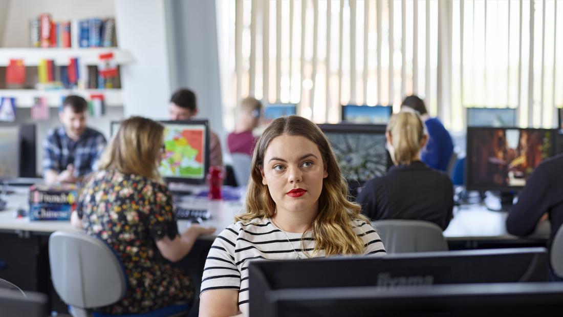Students working in a computer lab
