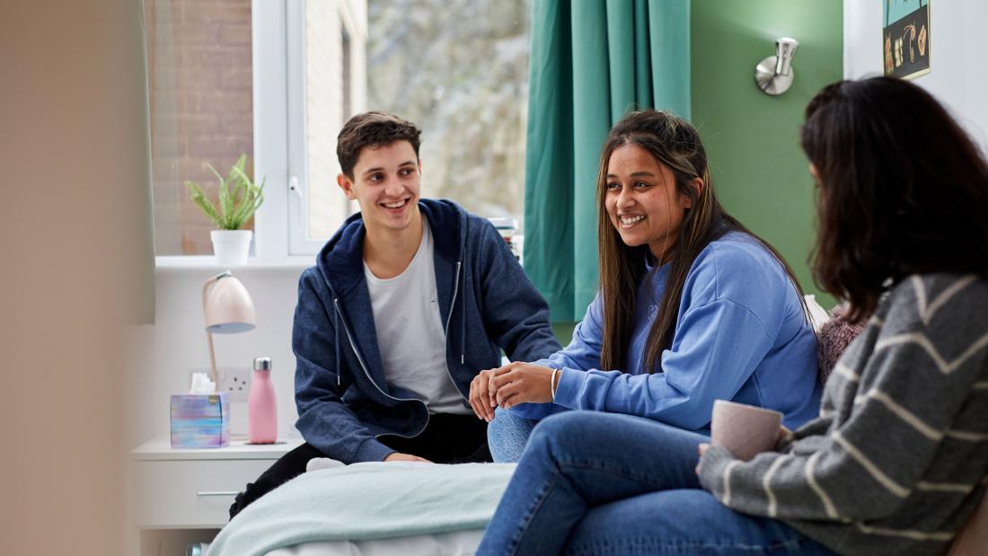 Students socialising in one of the flats at St Mary's Student Village