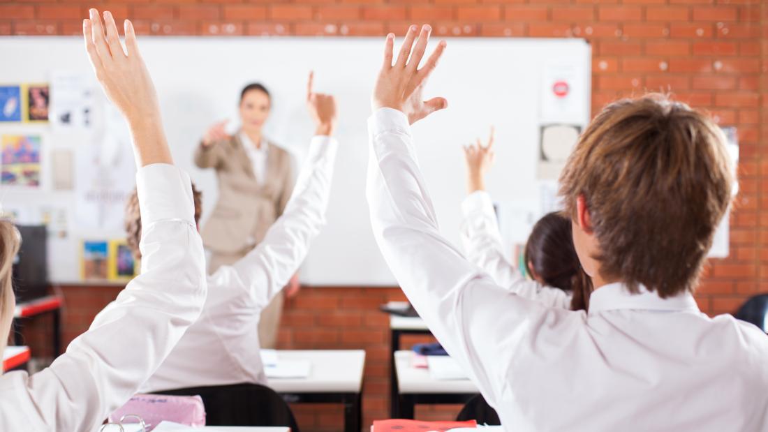 Looking towards the teacher in a classroom