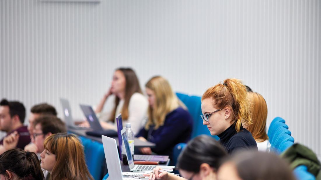 Students in a lecture in Pontio