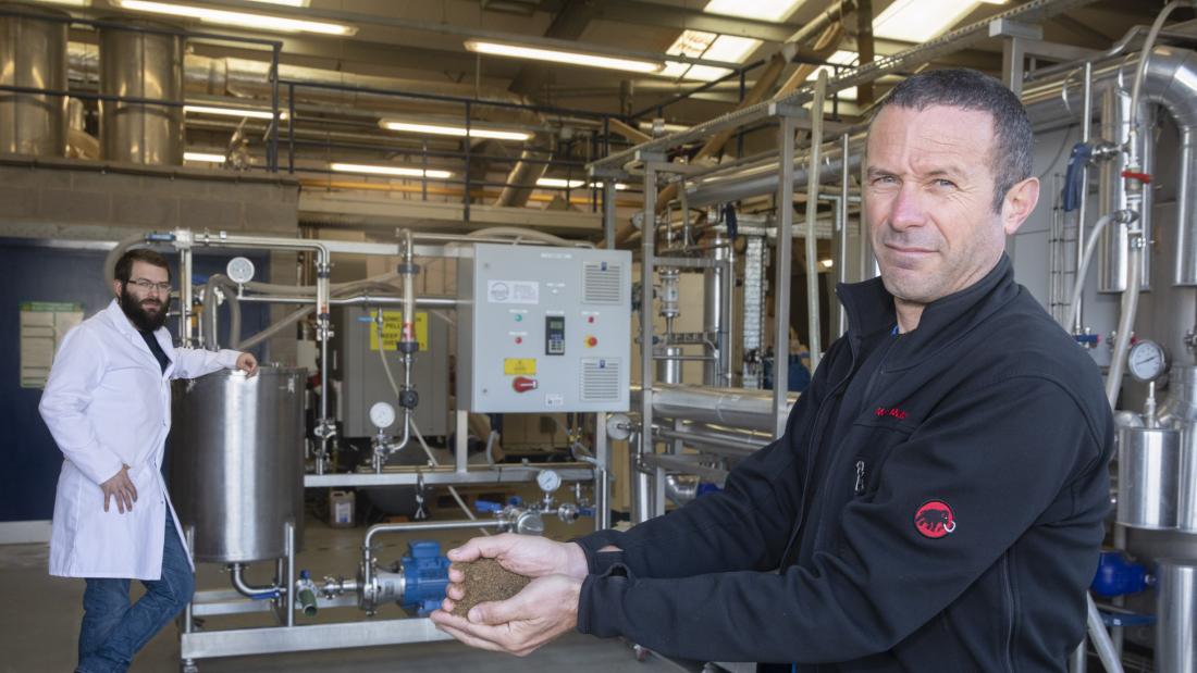 Dr Adam Charlton and process engineer Jon Nicholls from Bangor University’s BioComposites team