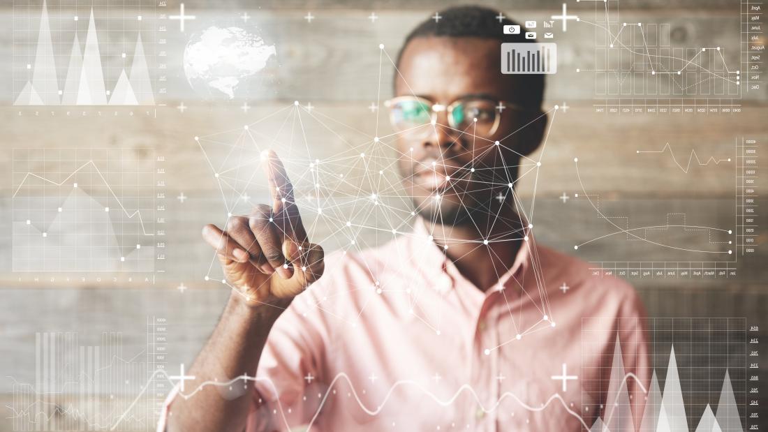 Person touching data on a screen