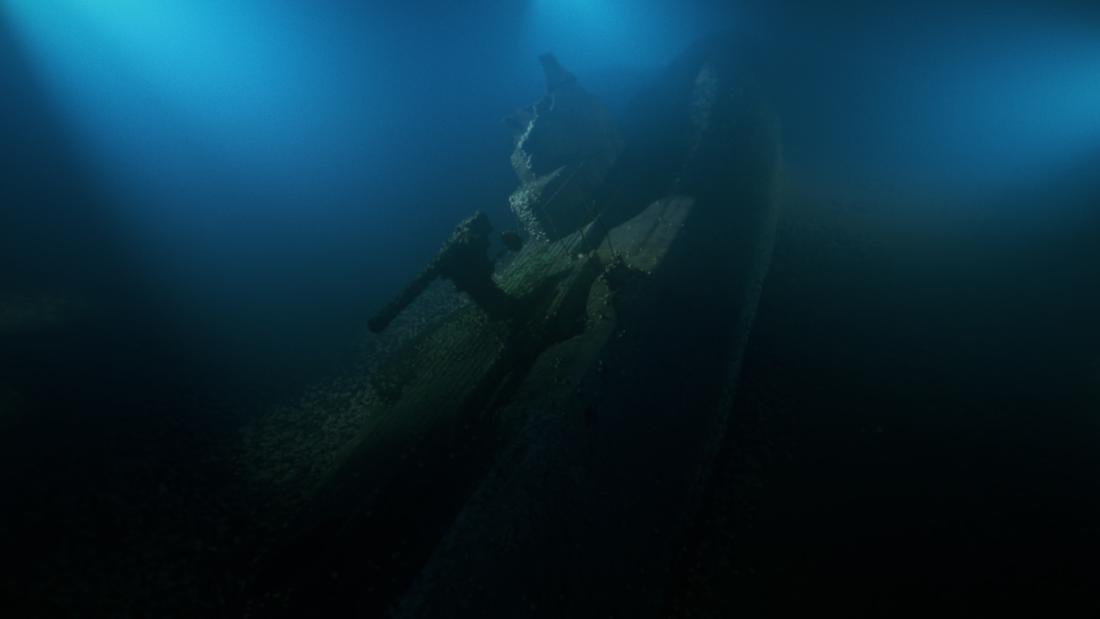 unclear underwater image of the U boat