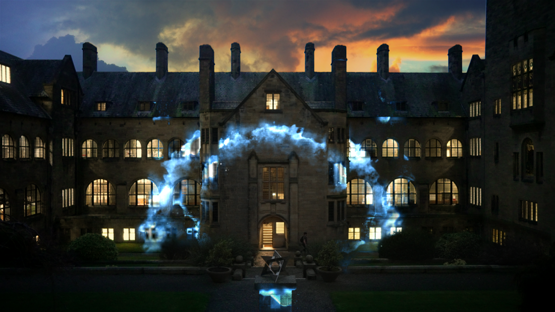 A still from Magical TV advert of the Inner Quad, Main Arts, Bangor University