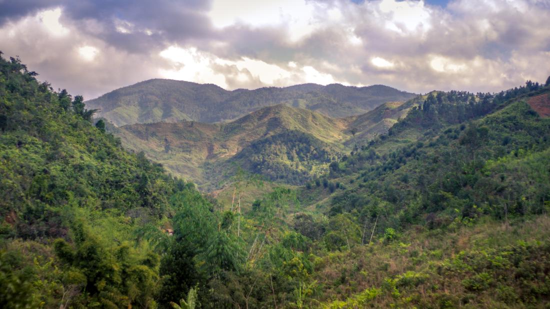 A mountainous forested view in Madagascar.