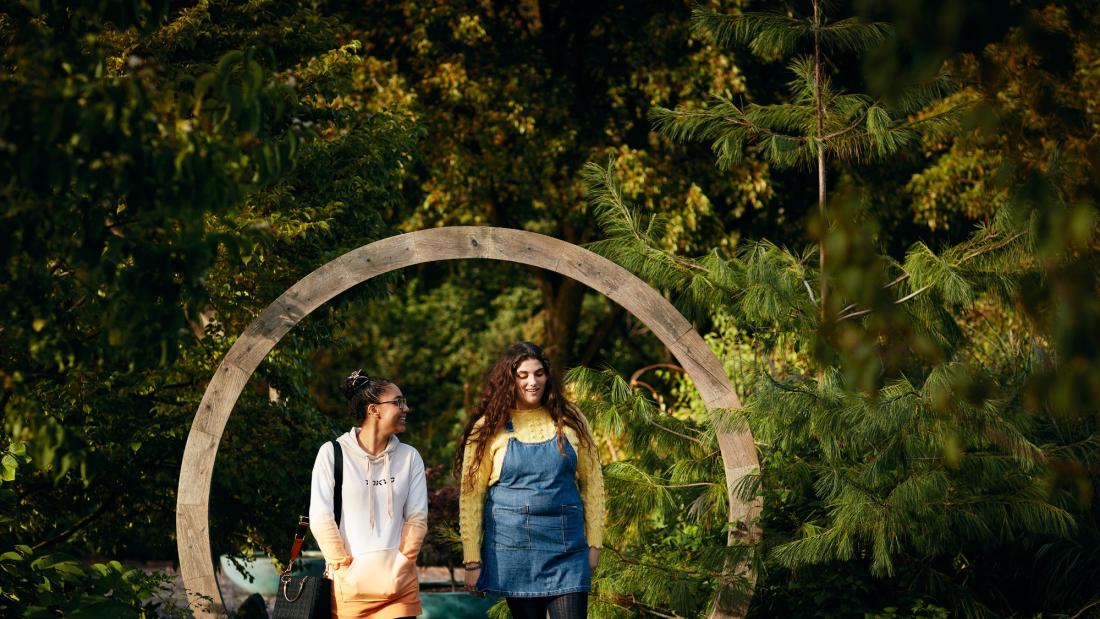 Students Walking in Treborth