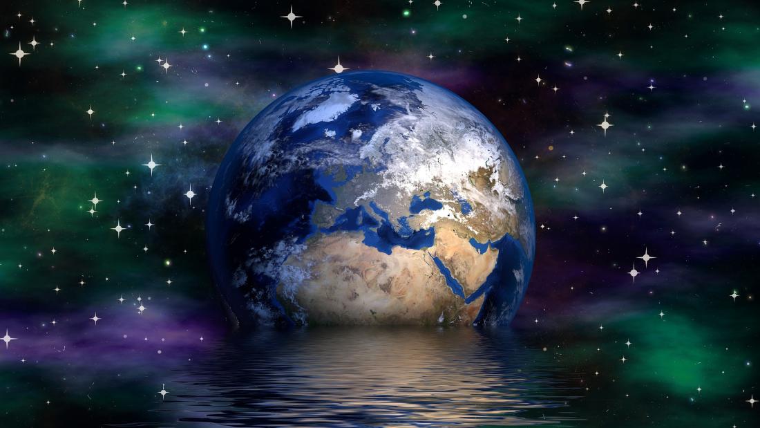 Earth sits in a pool of water