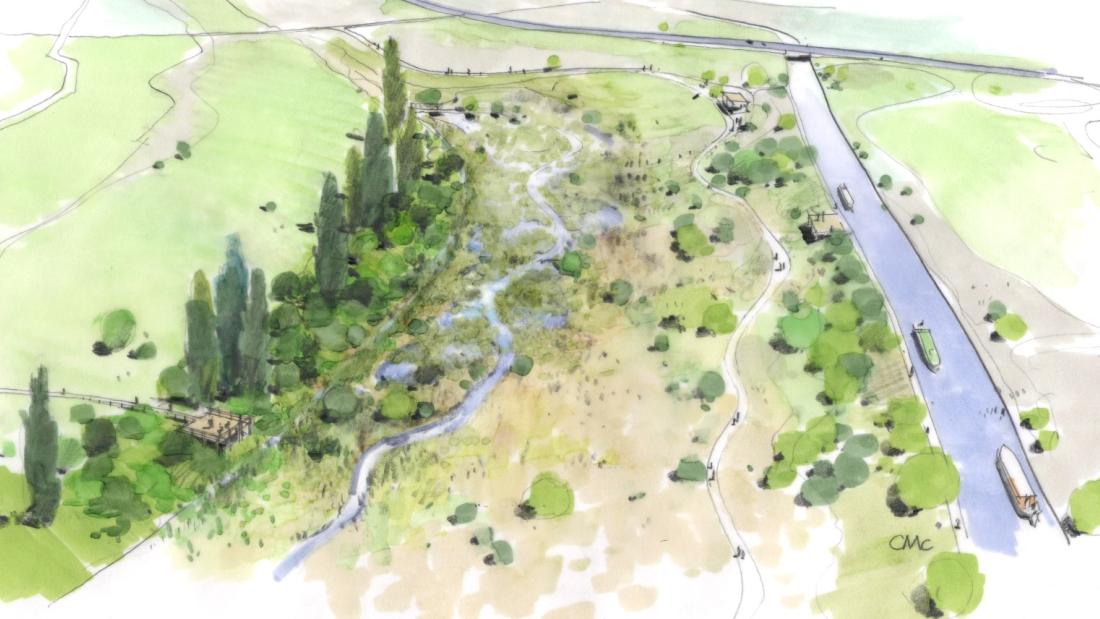 An architect's drawing of the proposed wetland.