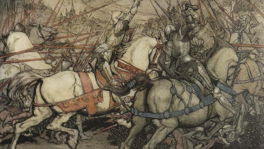 Old illustration of a medieval battle