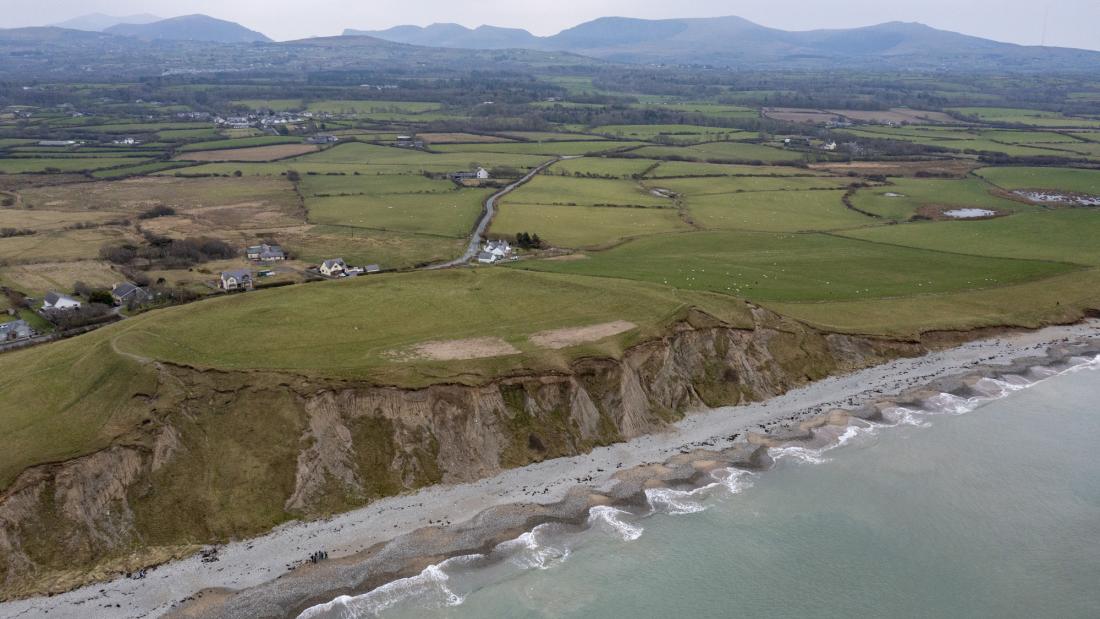North Wales coast - sea cliffs and green fields 