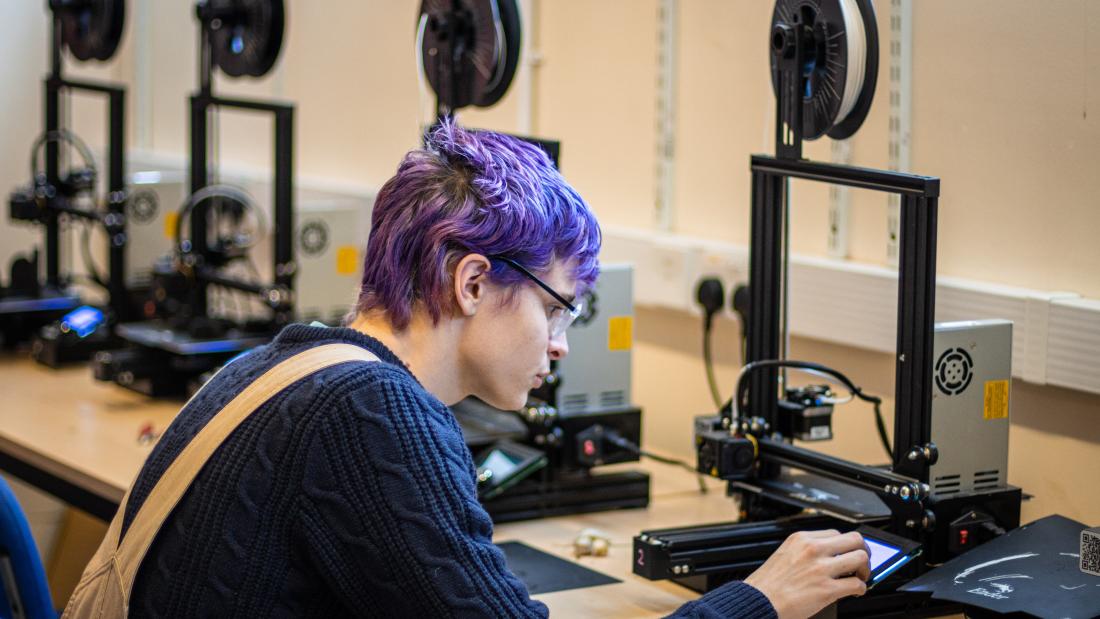 Product Design student working on a project in the workshop