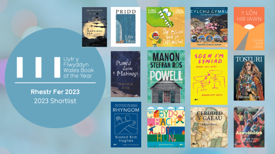 Literate Wales logo and shortlisted book covers