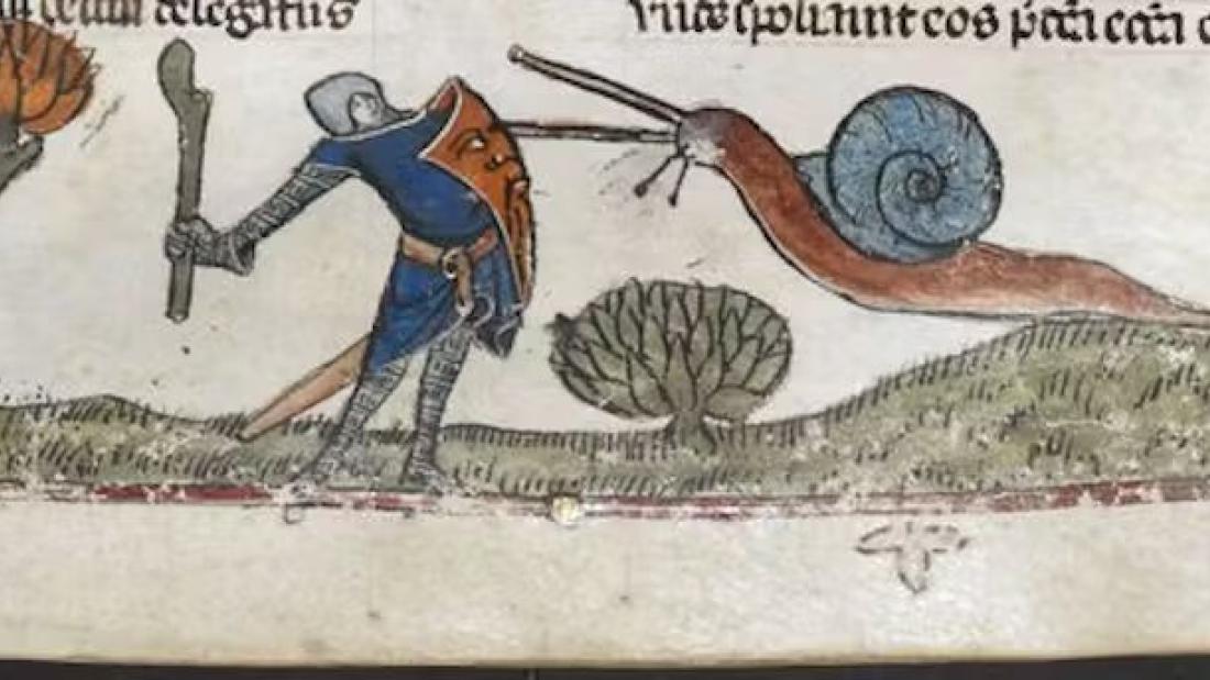 A knight versus snail fight from the Smithfield Decretals