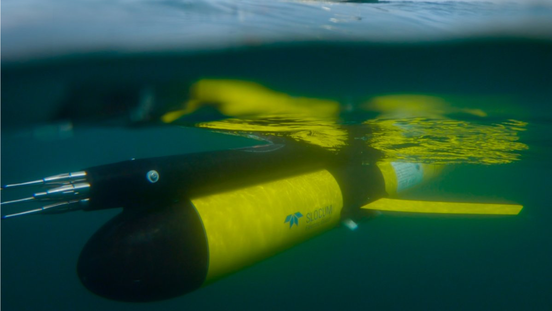 An image showing a 'cross-section' of the sea with a boat on the surface and the underwater glider  beneath.