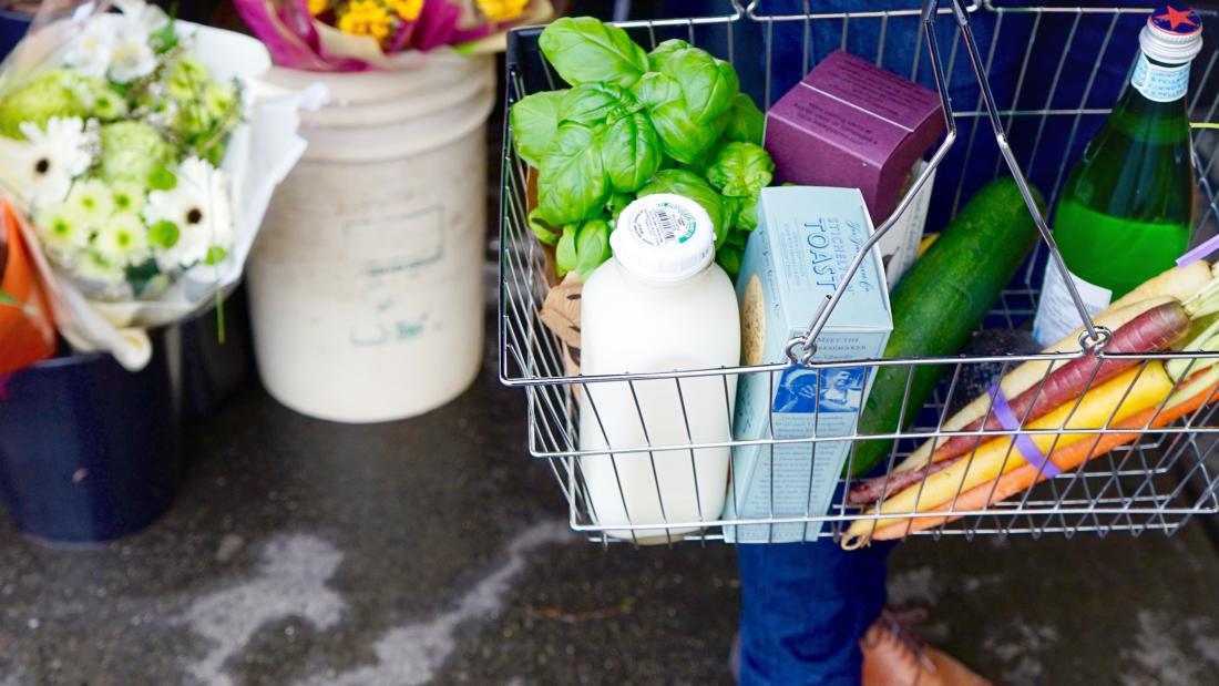 Shopping basket full of food and drink