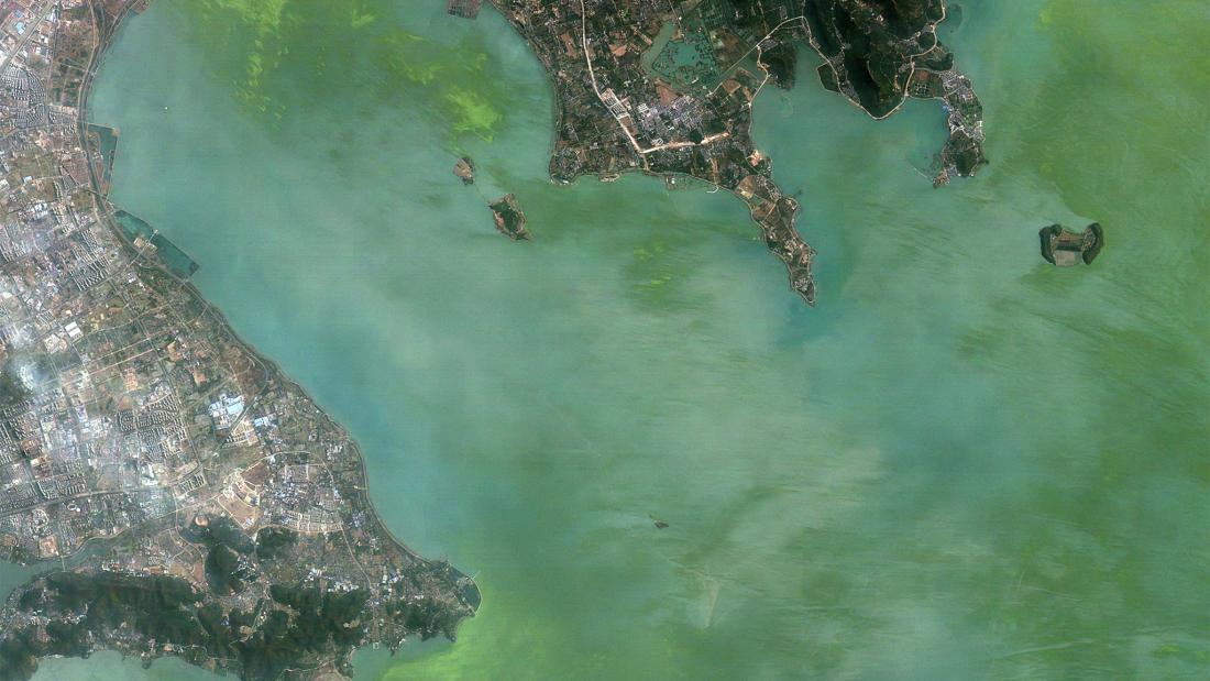 Satellite image showing water and land