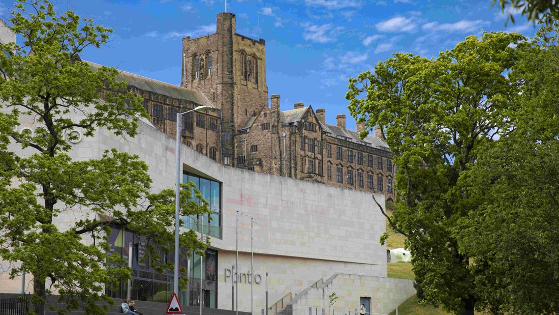 Main University Building with Pontio in foreground