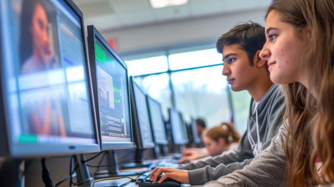 Students coding in computer lab