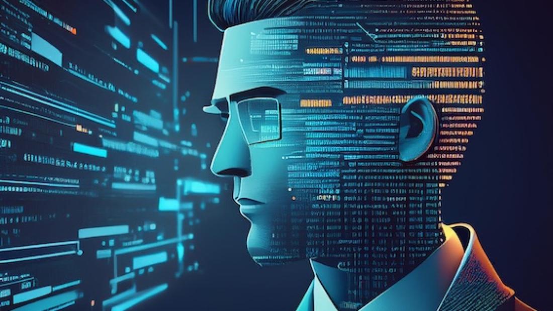 Person with code in the background