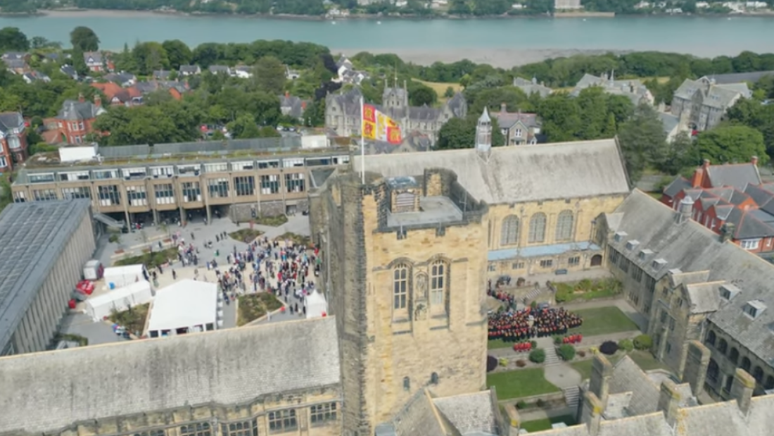 Image of Bangor University Main Arts Building during graduation day