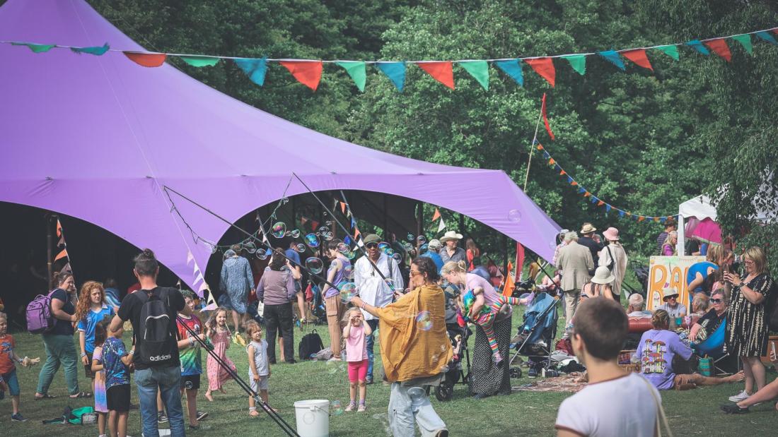 An image of people at a festival in Treborth Botanical gardens