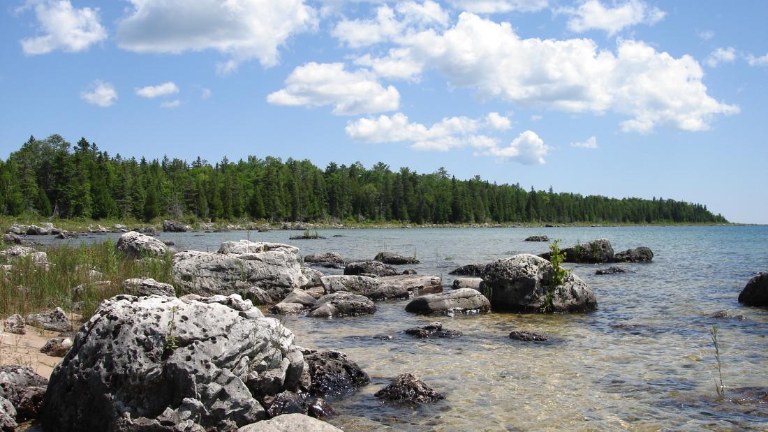 Rocky shore of Lake Huron taken from east of Port Dolomite