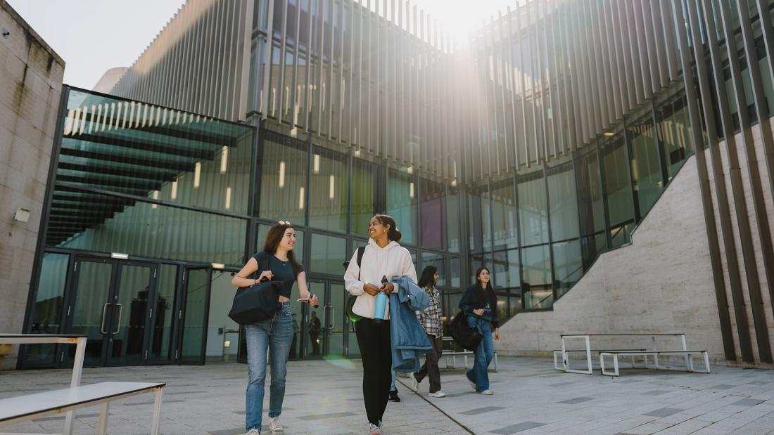 Students walking outside Pontio