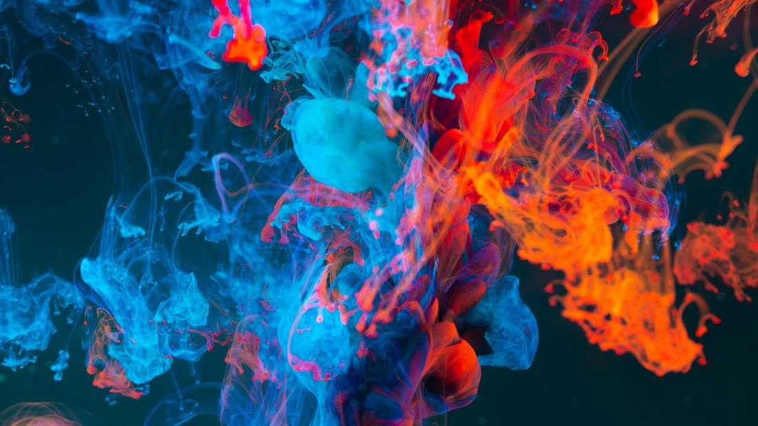abstract art in red, blue, pink and orange