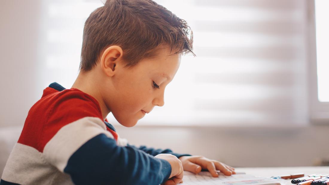 A young boy studying 