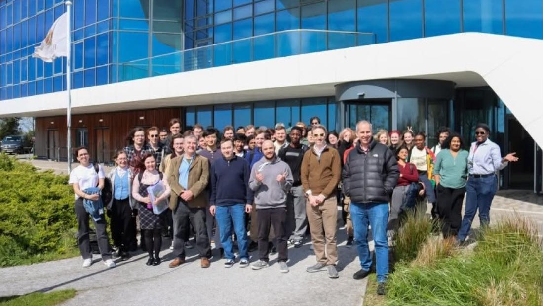 Photograph of companies, staff and students at M-SParc after their industrial project presentations