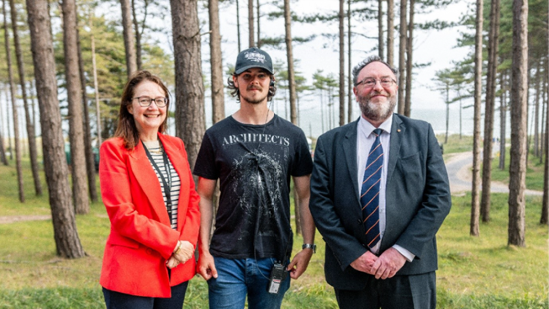 From left: Professor Ruth McElroy, Kieran Samuel and Professor Edmund Burke