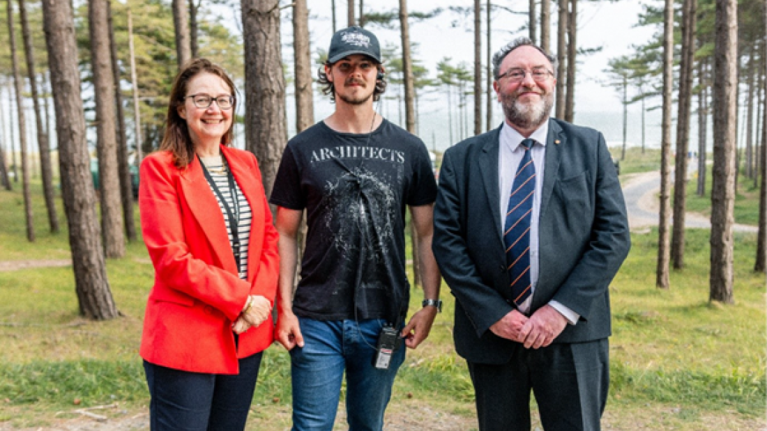 From left: Professor Ruth McElroy, Kieran Samuel and Professor Edmund Burke