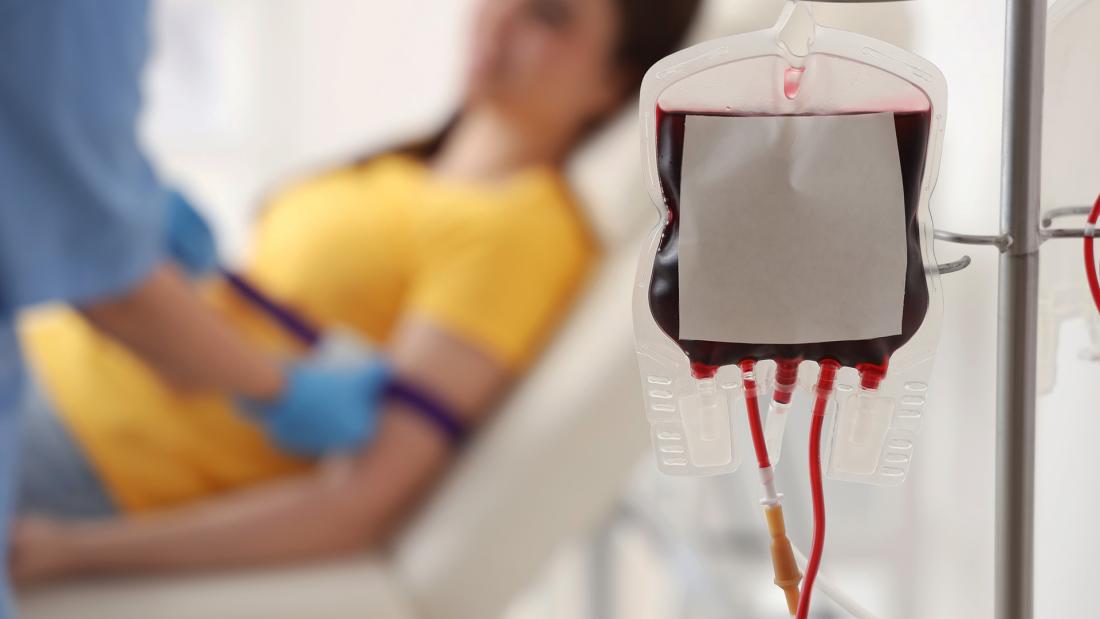Woman recieving a blood transfusion