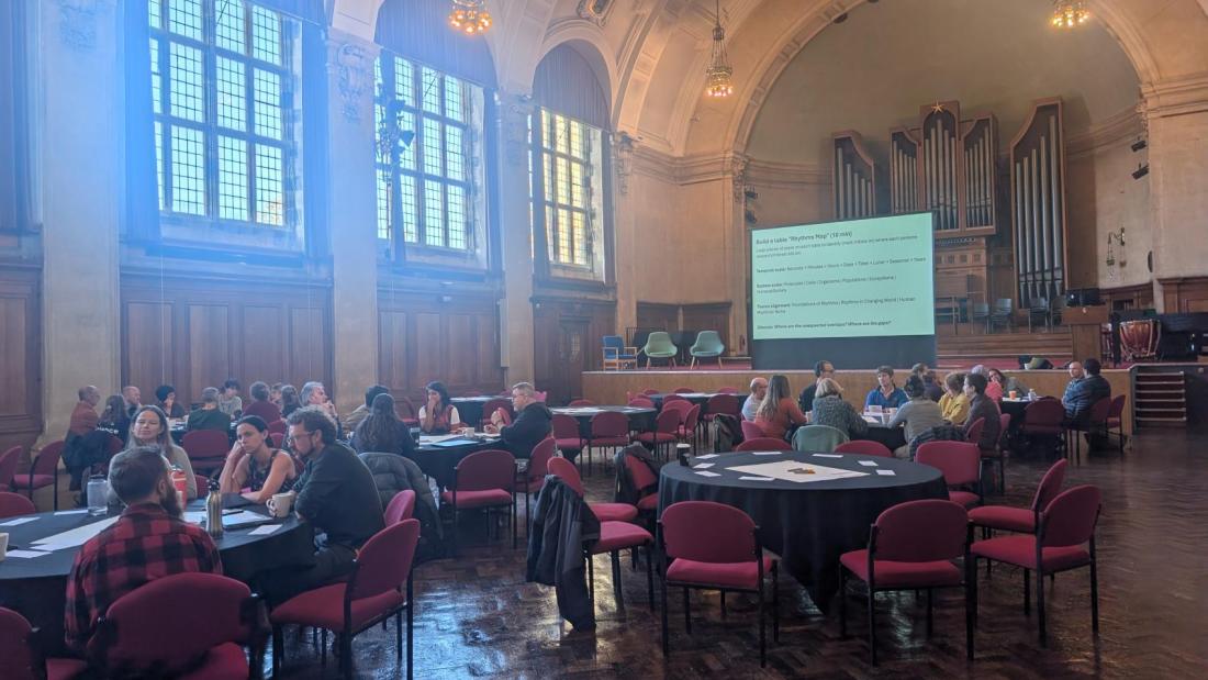 Staff from across the University discussing research aligned with Rhythms of Life PhD programme